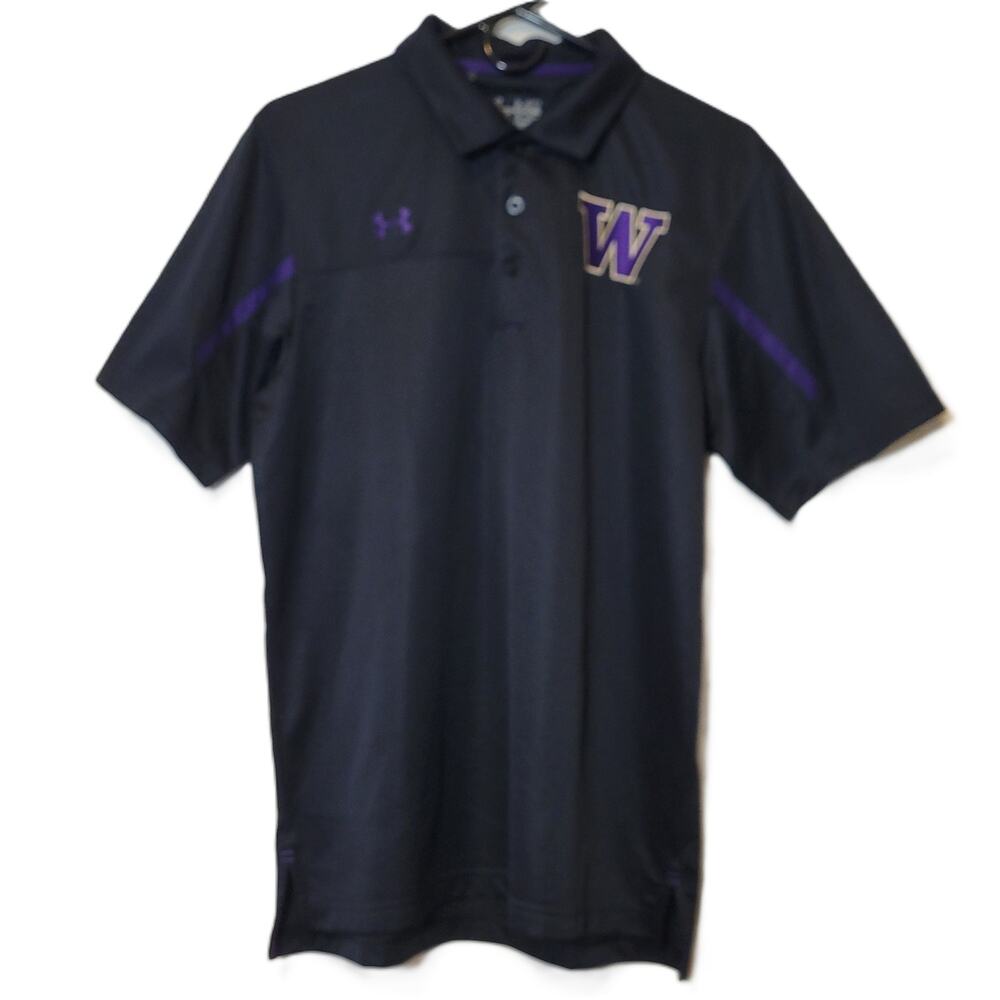 Under Armor Washington Huskies Polo Shirt Black Men's Medium Embroidered Logo‎